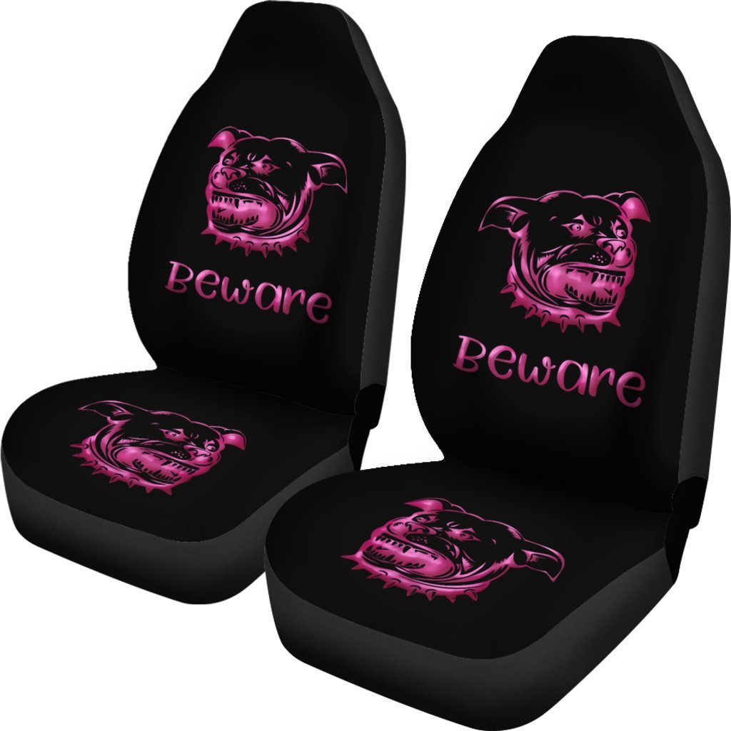 Beware of Pitbull Pink Universal Fit Car Seat Covers-grizzshop