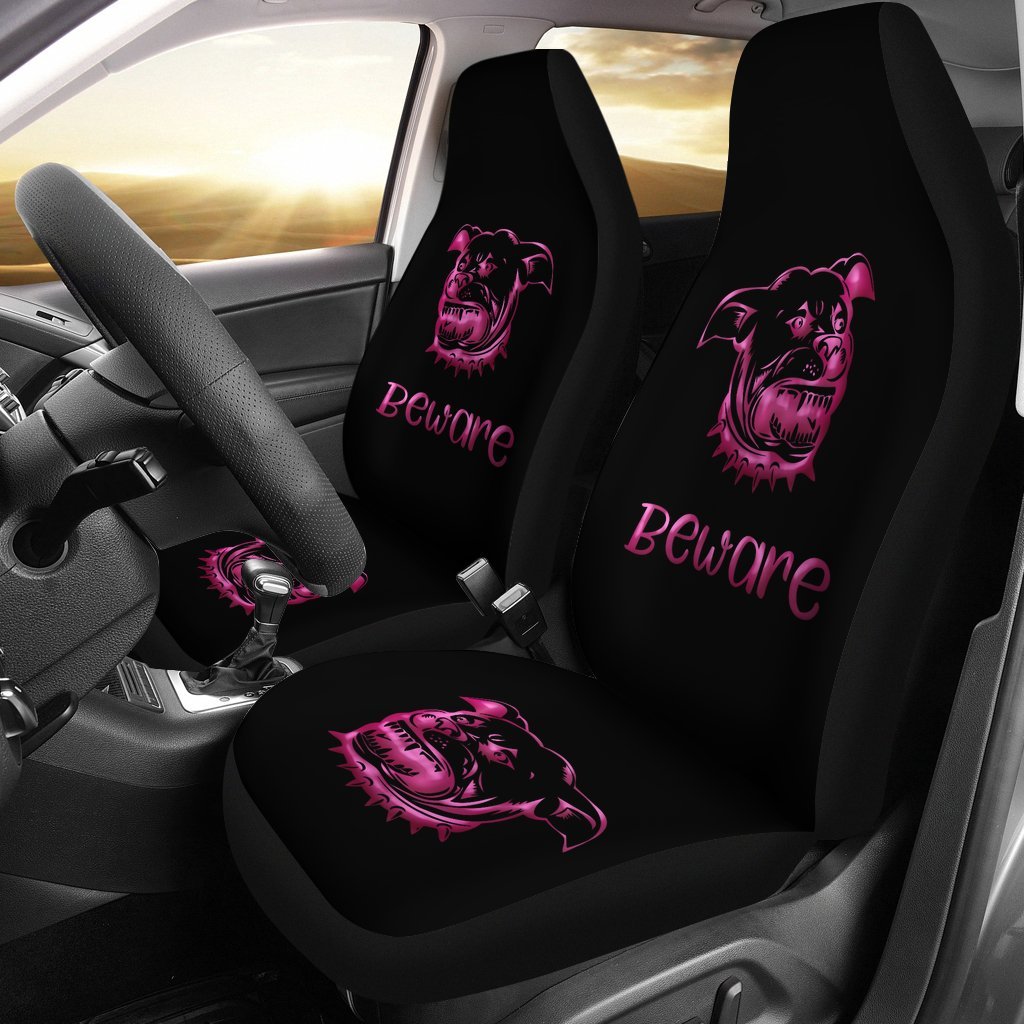 Beware of Pitbull Pink Universal Fit Car Seat Covers-grizzshop