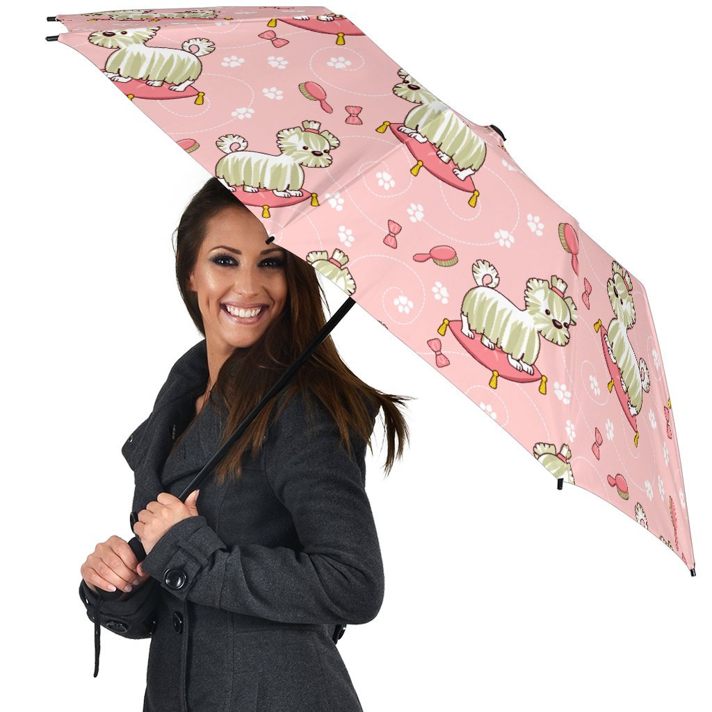Bichon Frise Dog Pattern Print Automatic Foldable Umbrella-grizzshop