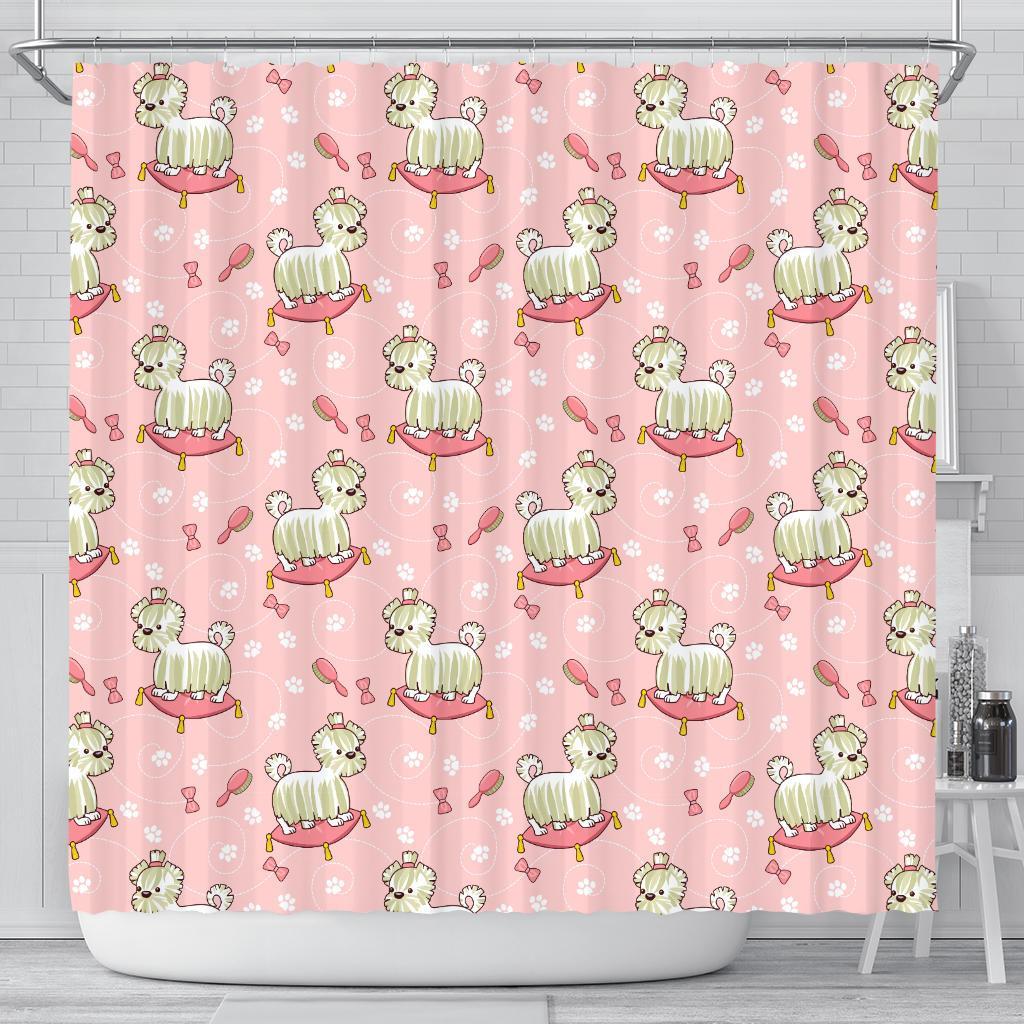 Bichon Frise Dog Pattern Print Bathroom Shower Curtain-grizzshop