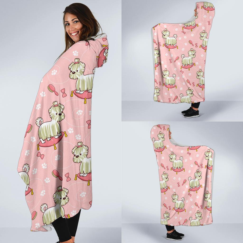 Bichon Frise Dog Pattern Print Hooded Blanket-grizzshop