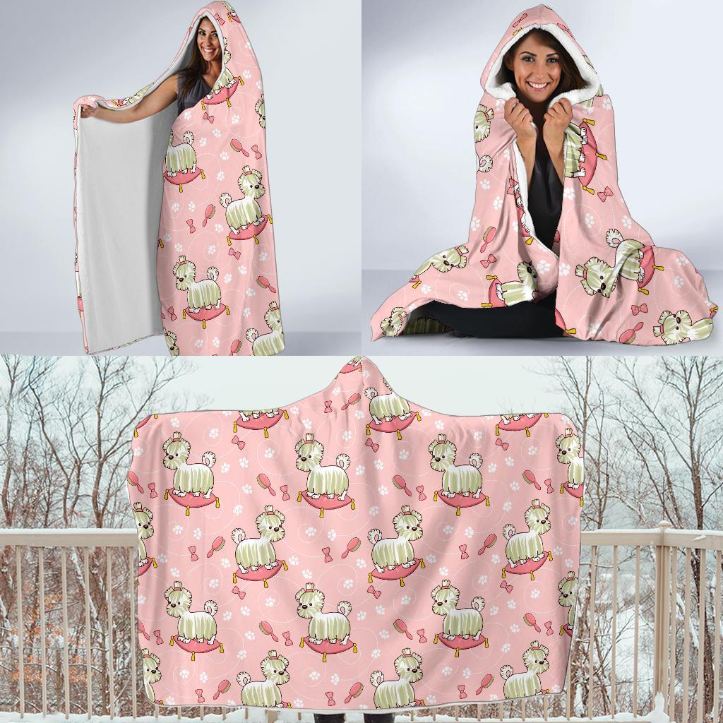 Bichon Frise Dog Pattern Print Hooded Blanket-grizzshop