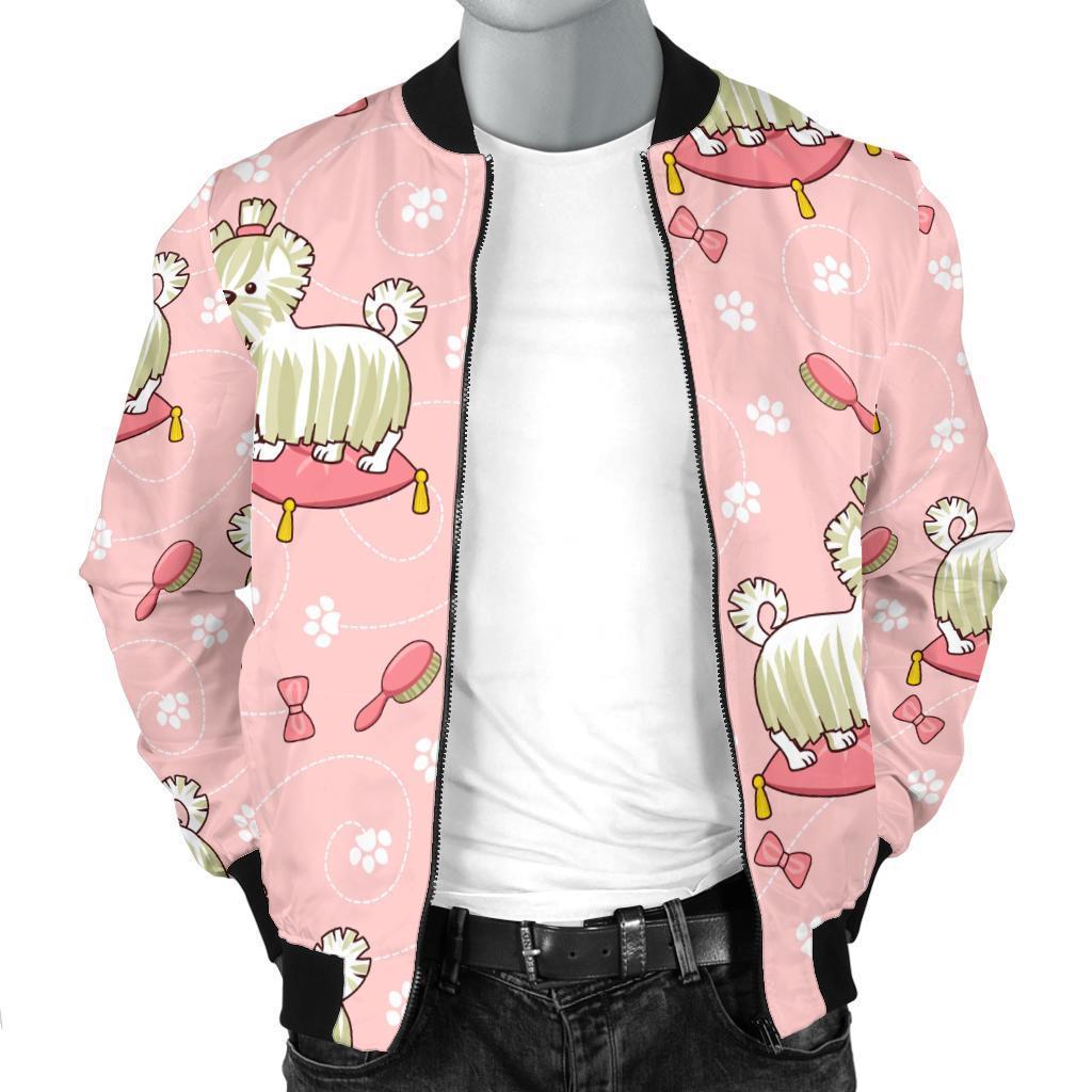 Bichon Frise Dog Pattern Print Men's Bomber Jacket-grizzshop