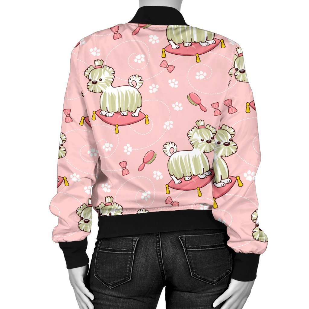 Bichon Frise Dog Pattern Print Women Casual Bomber Jacket-grizzshop