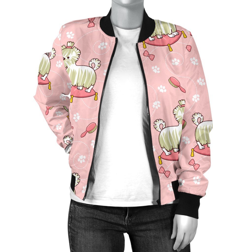 Bichon Frise Dog Pattern Print Women Casual Bomber Jacket-grizzshop