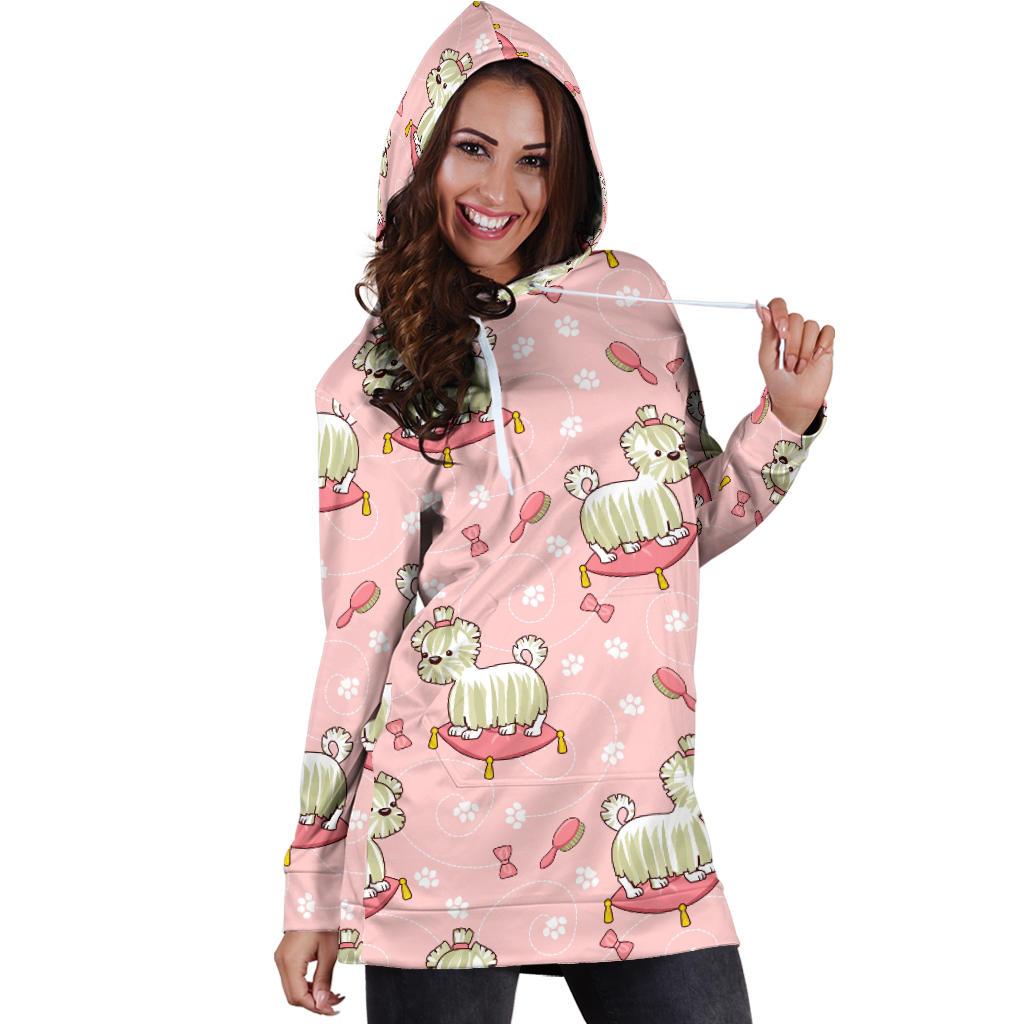 Bichon Frise Dog Pattern Print Women Hoodie Dress-grizzshop