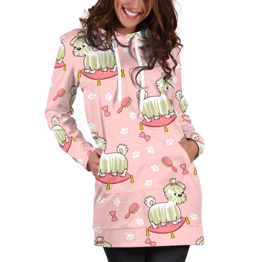 Bichon Frise Dog Pattern Print Women Hoodie Dress-grizzshop