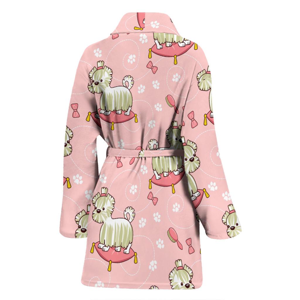 Bichon Frise Dog Pattern Print Women Long Robe-grizzshop