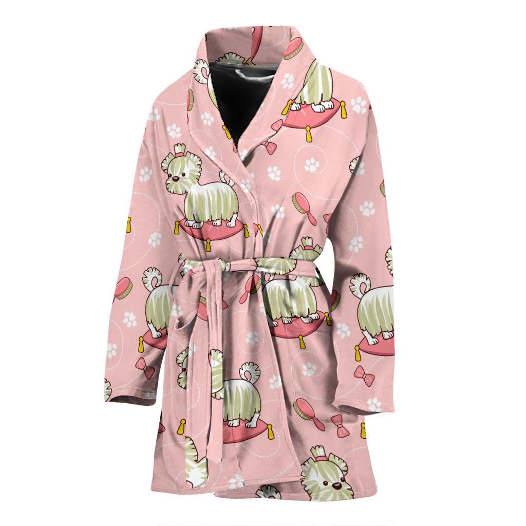 Bichon Frise Dog Pattern Print Women Long Robe-grizzshop