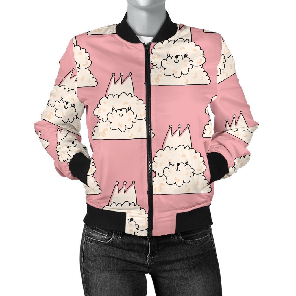Bichon Frise Dog Print Pattern Women Casual Bomber Jacket-grizzshop