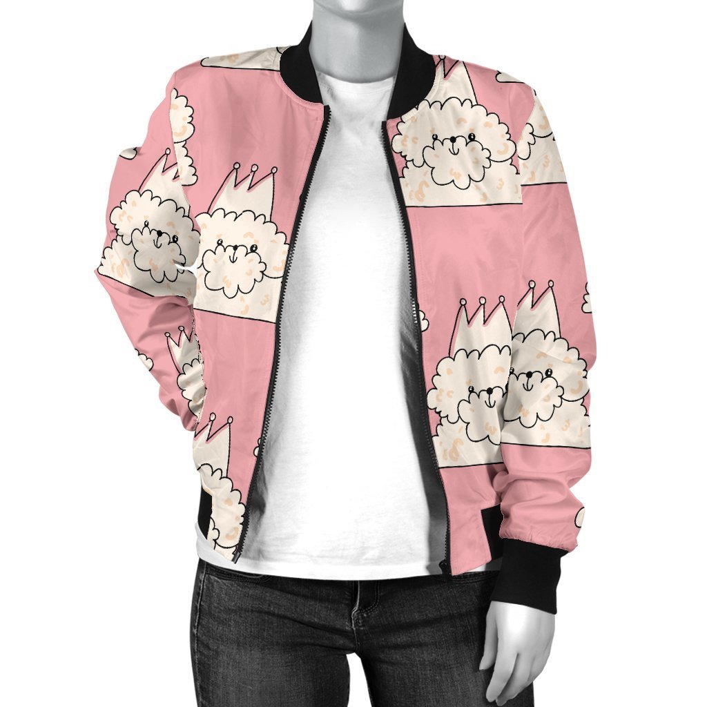 Bichon Frise Dog Print Pattern Women Casual Bomber Jacket-grizzshop
