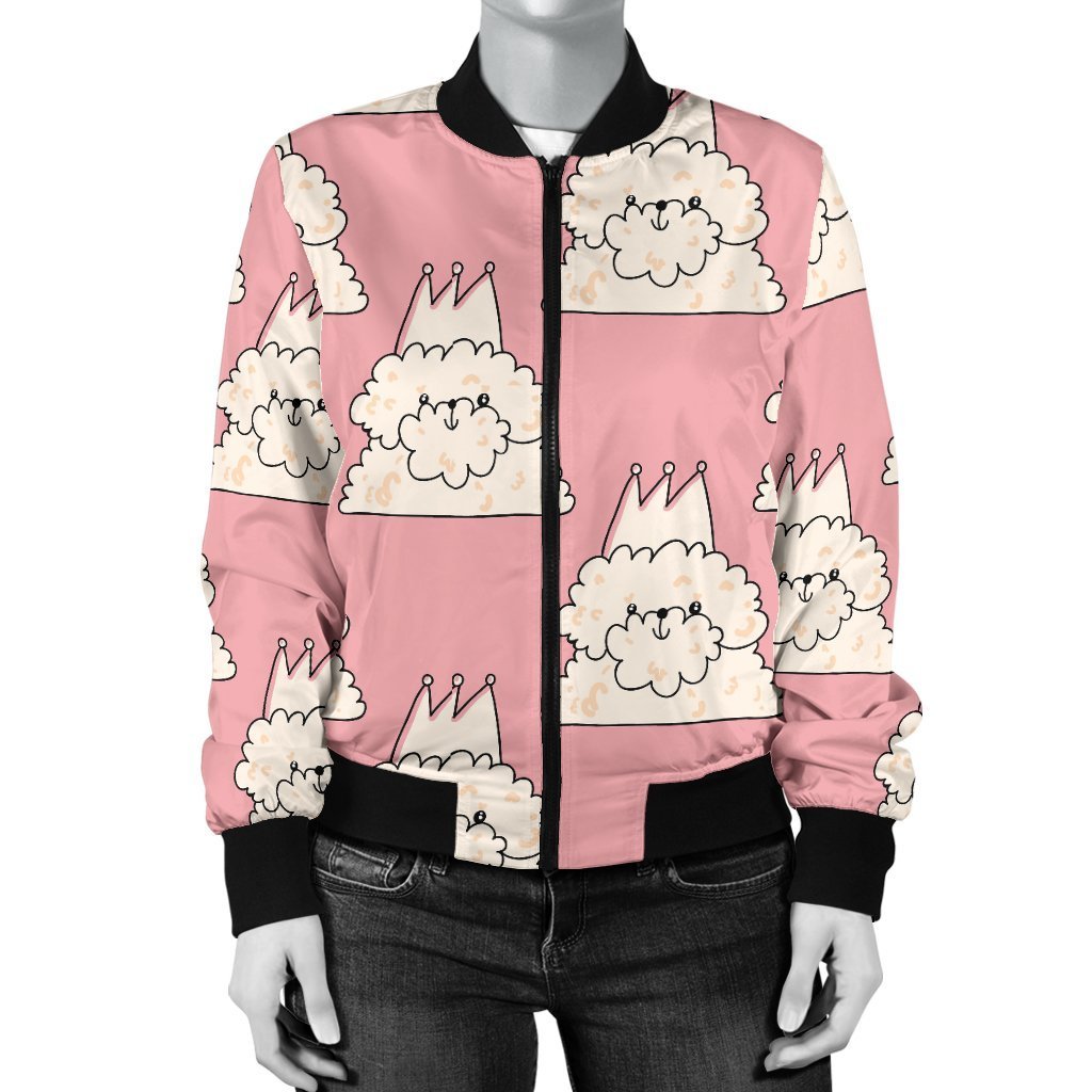 Bichon Frise Dog Print Pattern Women Casual Bomber Jacket-grizzshop