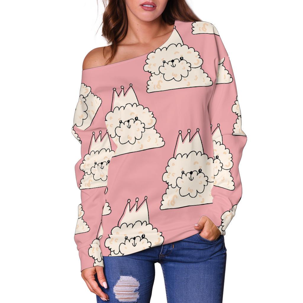 Bichon Frise Dog Print Pattern Women Off Shoulder Sweatshirt-grizzshop