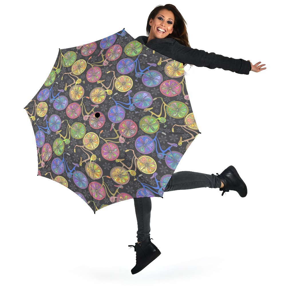Bicycle Floral Pattern Print Automatic Foldable Umbrella-grizzshop