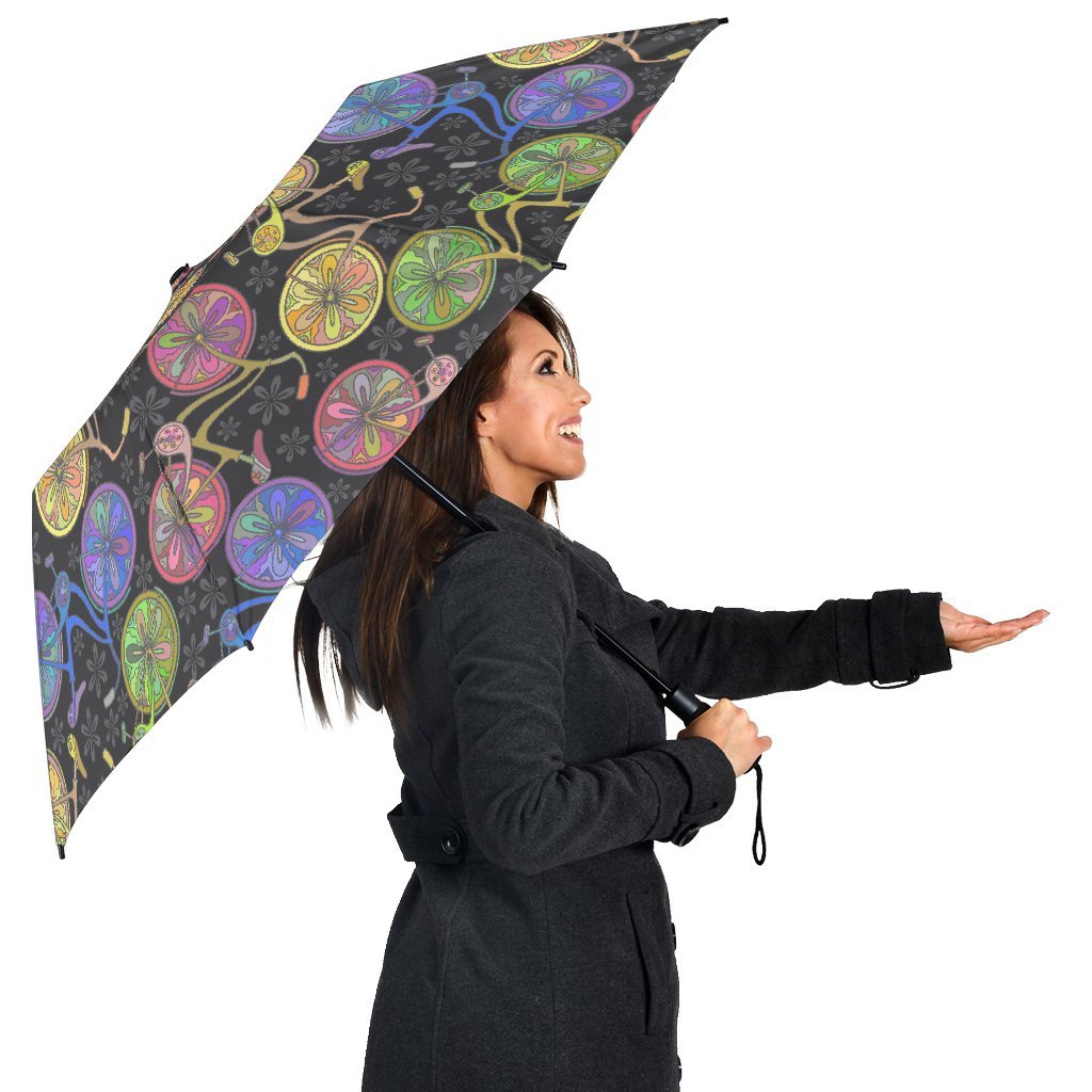 Bicycle Floral Pattern Print Automatic Foldable Umbrella-grizzshop