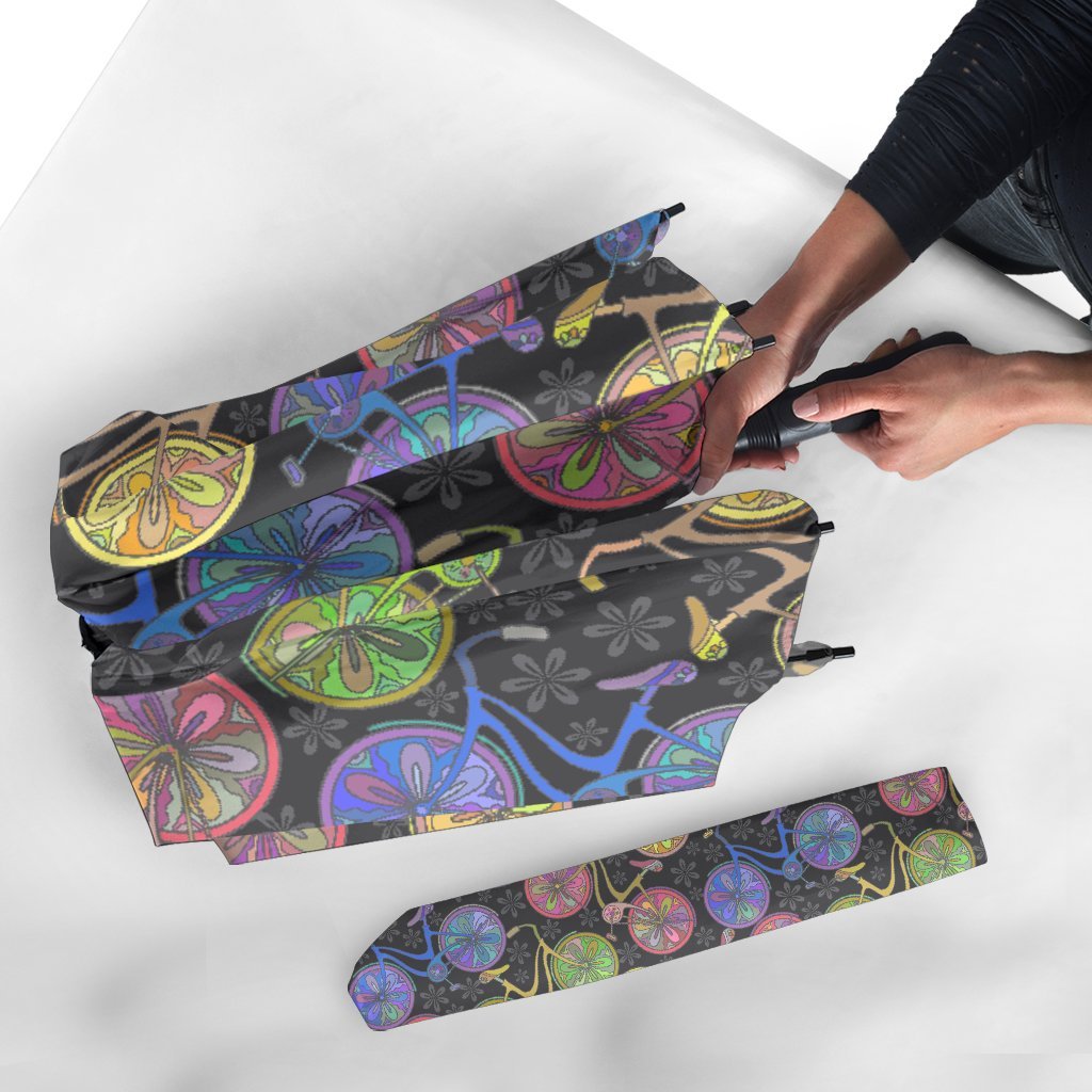 Bicycle Floral Pattern Print Automatic Foldable Umbrella-grizzshop