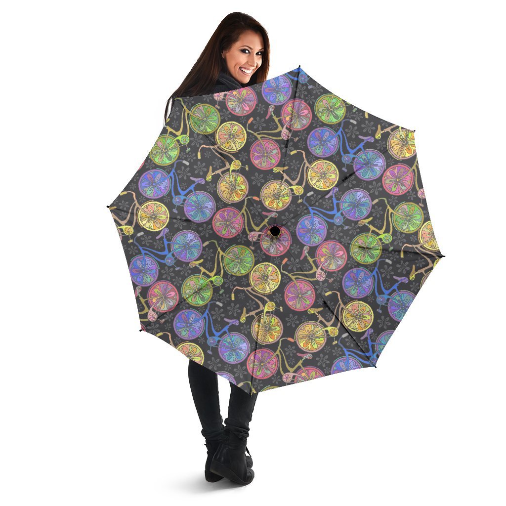 Bicycle Floral Pattern Print Automatic Foldable Umbrella-grizzshop
