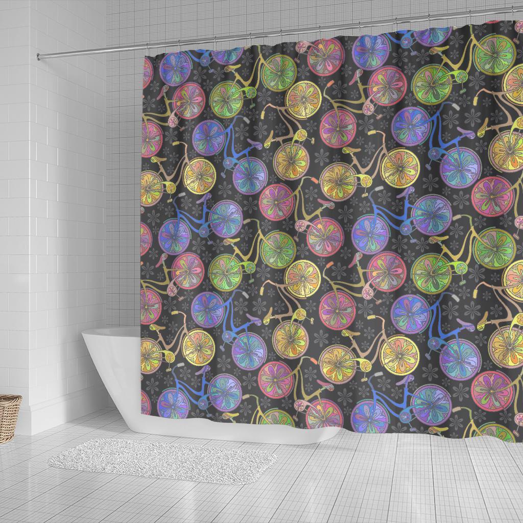 Bicycle Floral Pattern Print Bathroom Shower Curtain-grizzshop