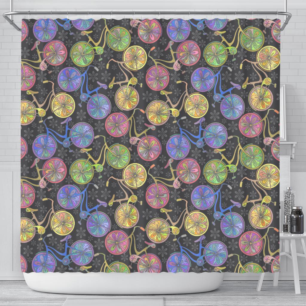 Bicycle Floral Pattern Print Bathroom Shower Curtain-grizzshop