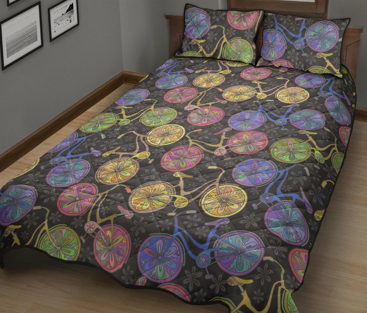 Bicycle Floral Pattern Print Bed Set Quilt-grizzshop