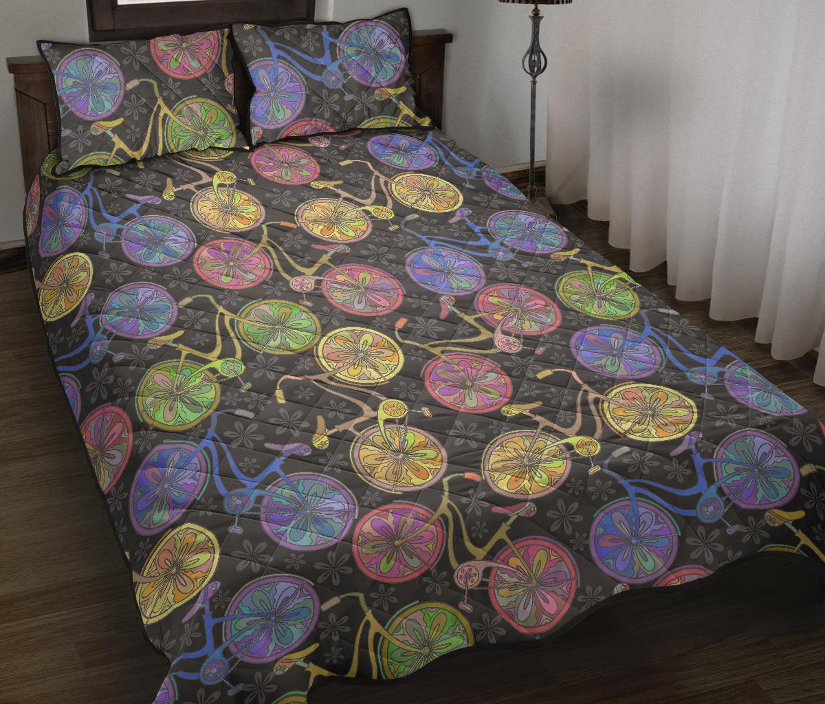 Bicycle Floral Pattern Print Bed Set Quilt-grizzshop