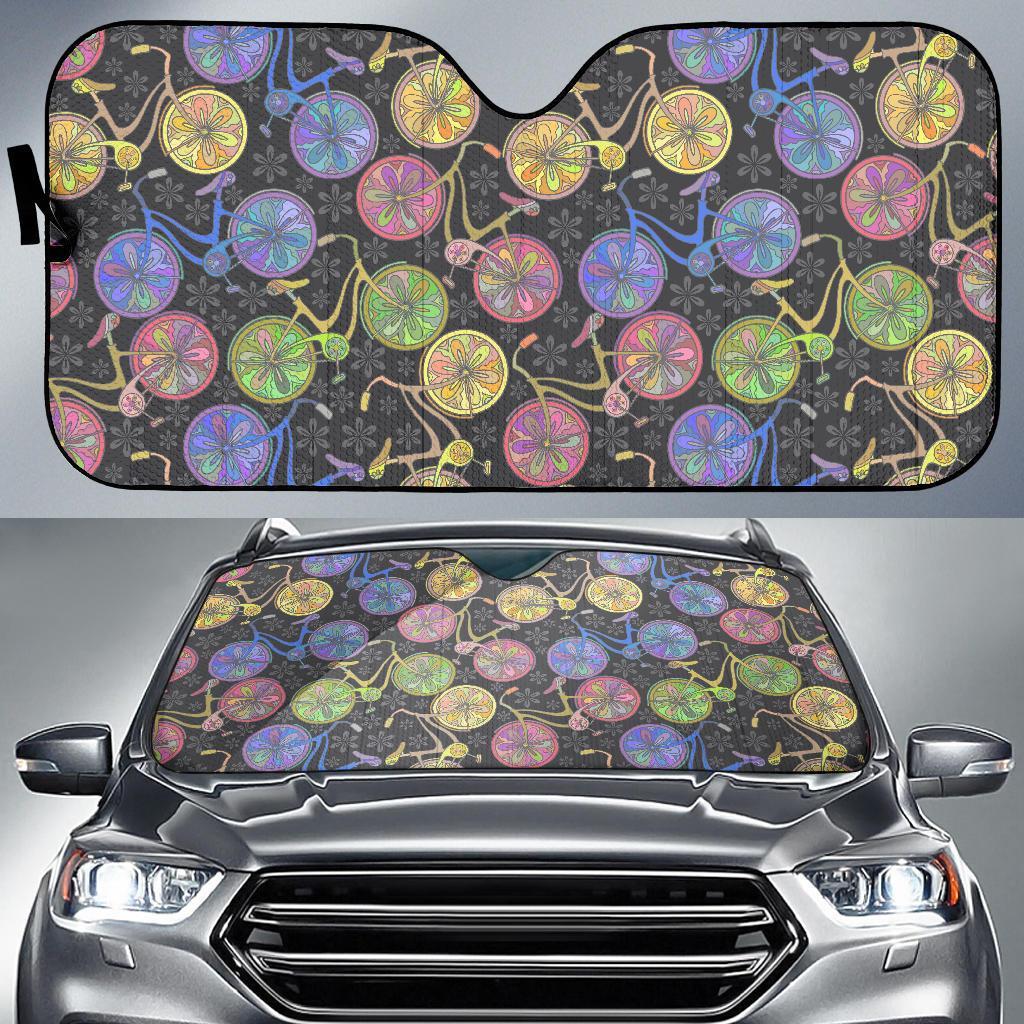 Bicycle Floral Pattern Print Car Sun Shade-grizzshop