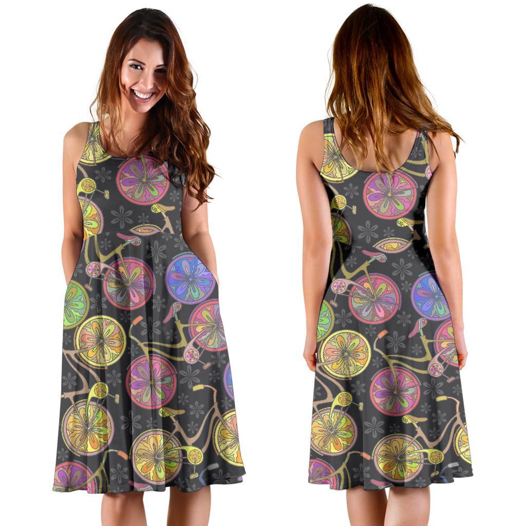 Bicycle Floral Pattern Print Dress-grizzshop