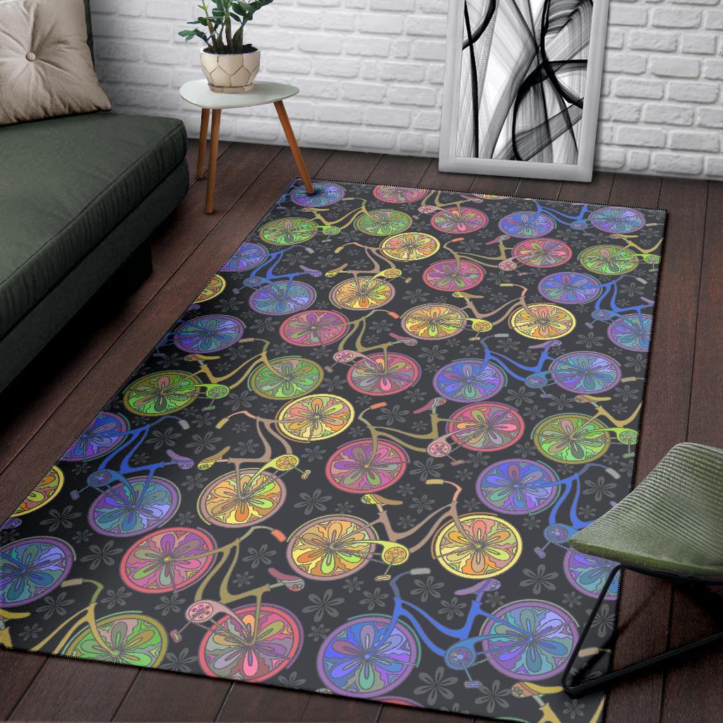 Bicycle Floral Pattern Print Floor Mat-grizzshop