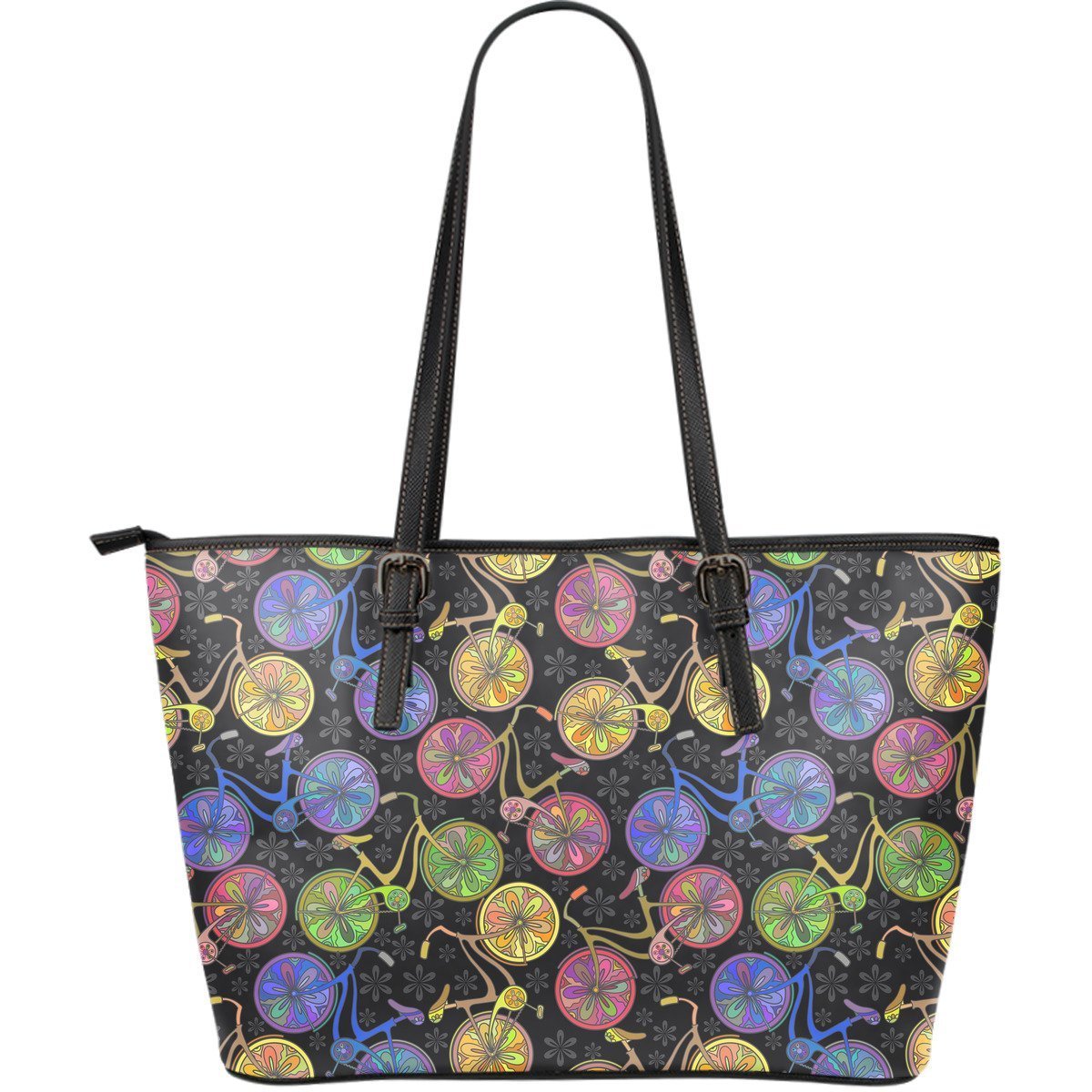 Bicycle Floral Pattern Print Leather Tote Bag-grizzshop