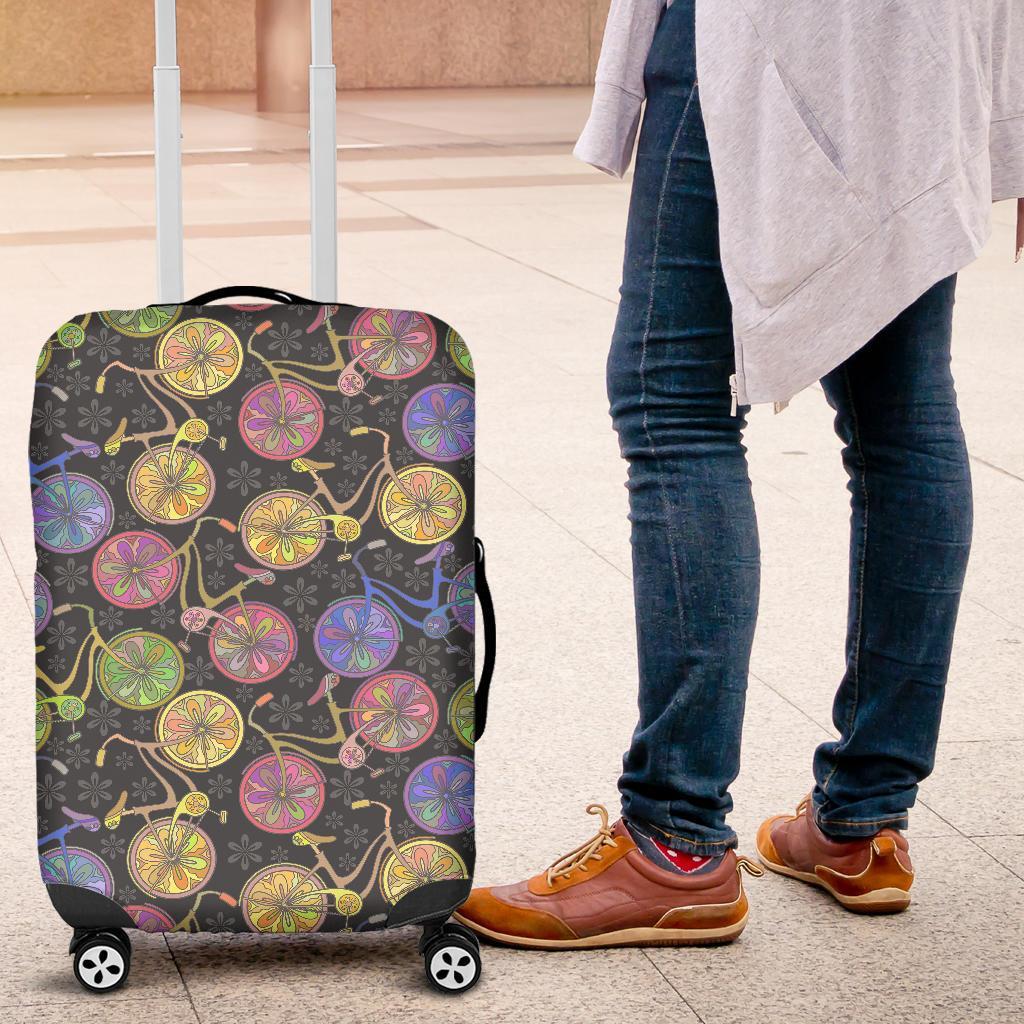 Bicycle Floral Pattern Print Luggage Cover Protector-grizzshop