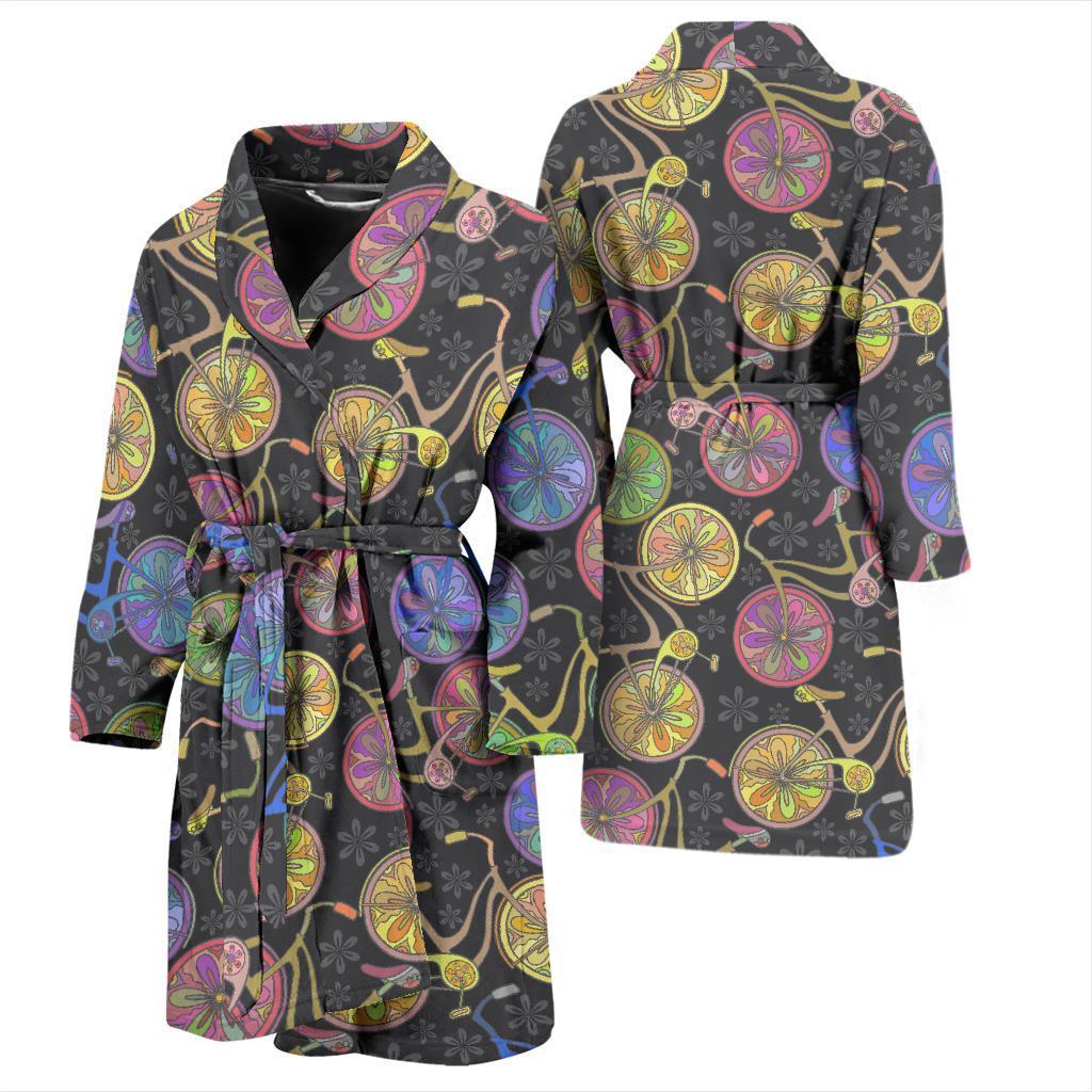 Bicycle Floral Pattern Print Men Long Robe-grizzshop