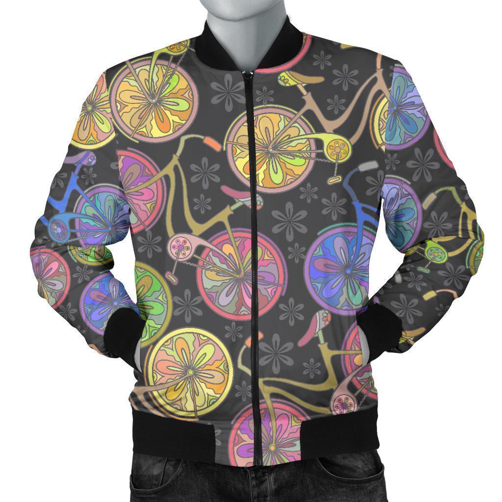 Bicycle Floral Pattern Print Men's Bomber Jacket-grizzshop