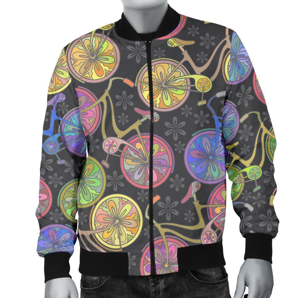 Bicycle Floral Pattern Print Men's Bomber Jacket-grizzshop