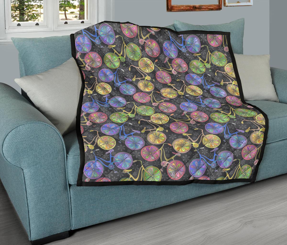 Bicycle Floral Pattern Print Quilt-grizzshop