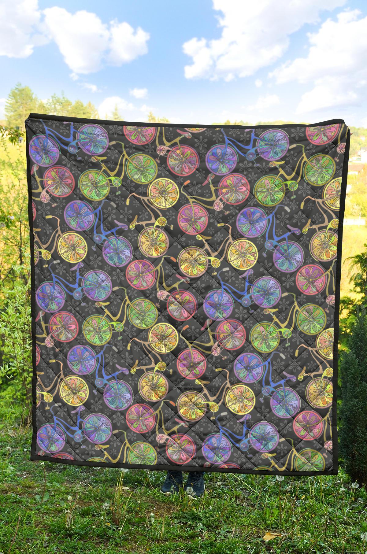 Bicycle Floral Pattern Print Quilt-grizzshop