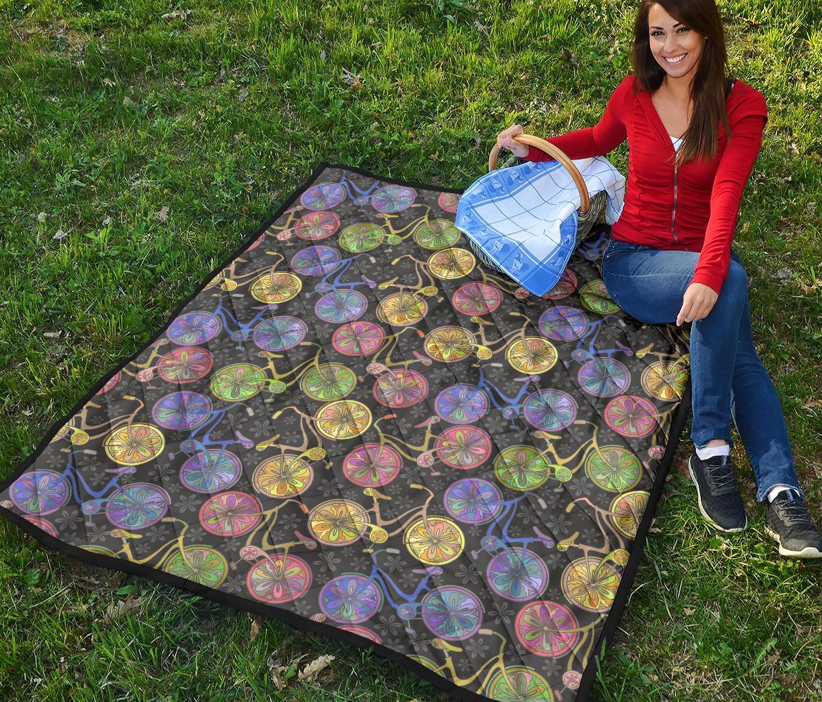 Bicycle Floral Pattern Print Quilt-grizzshop