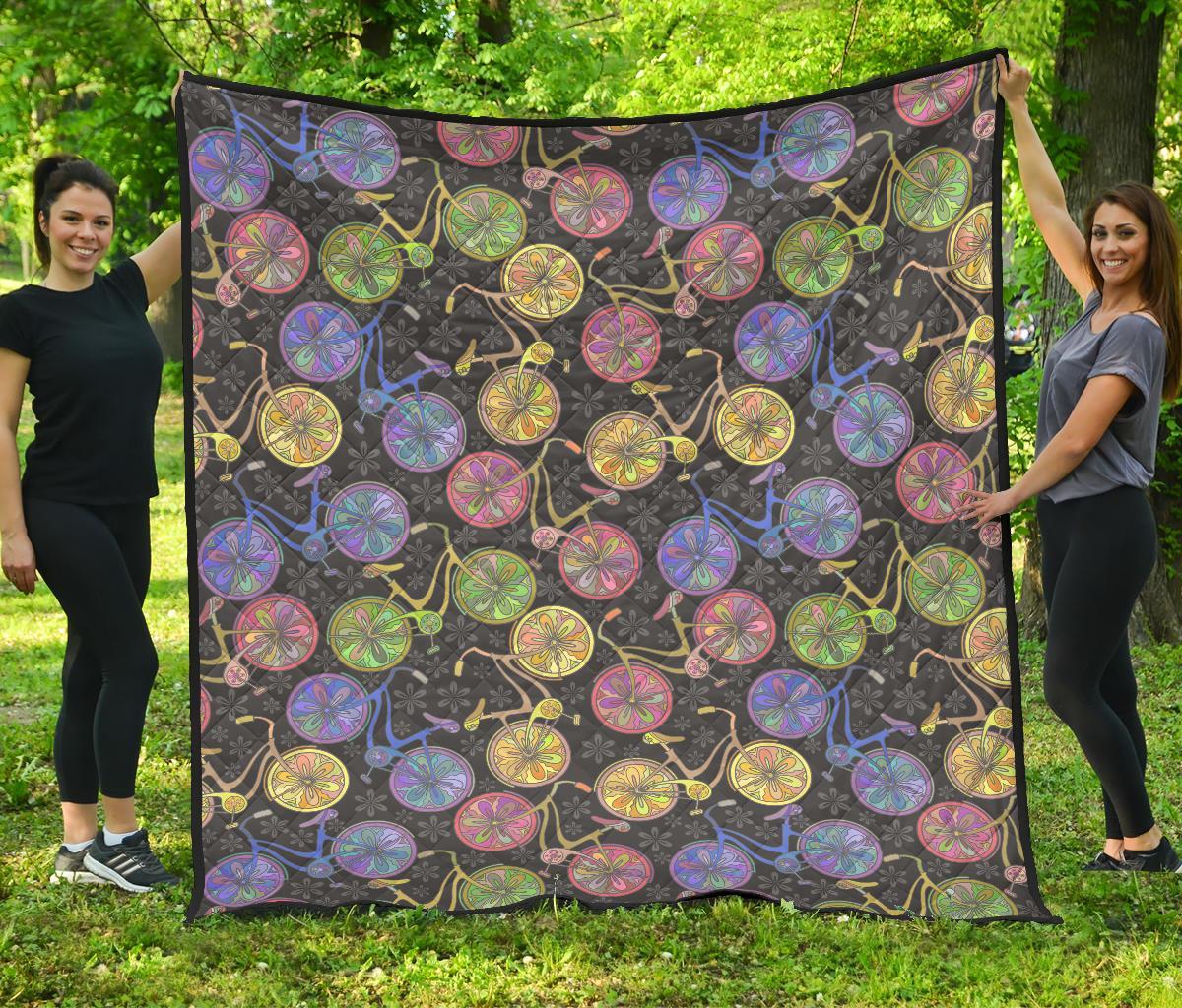 Bicycle Floral Pattern Print Quilt-grizzshop