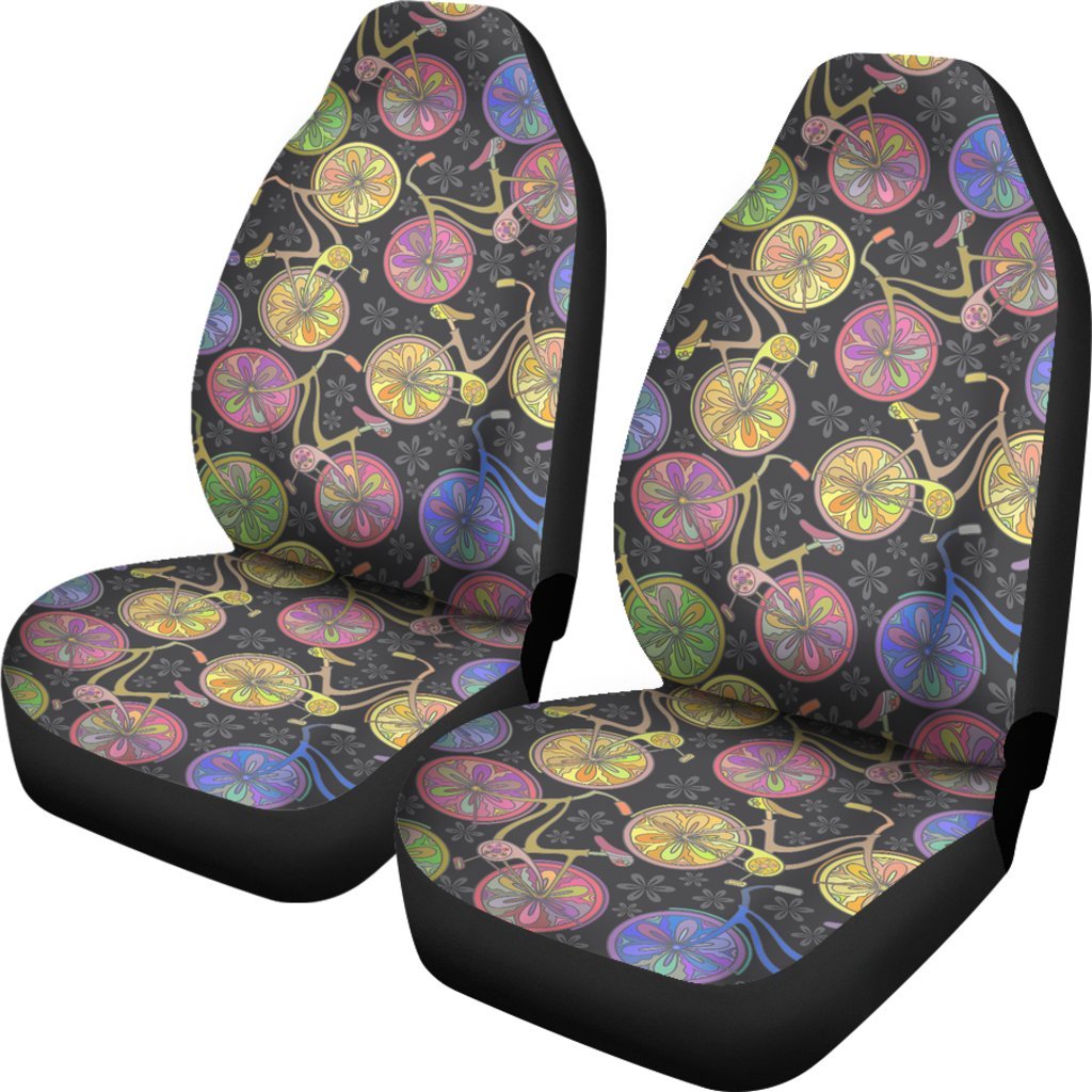 Bicycle Floral Pattern Print Universal Fit Car Seat Covers-grizzshop