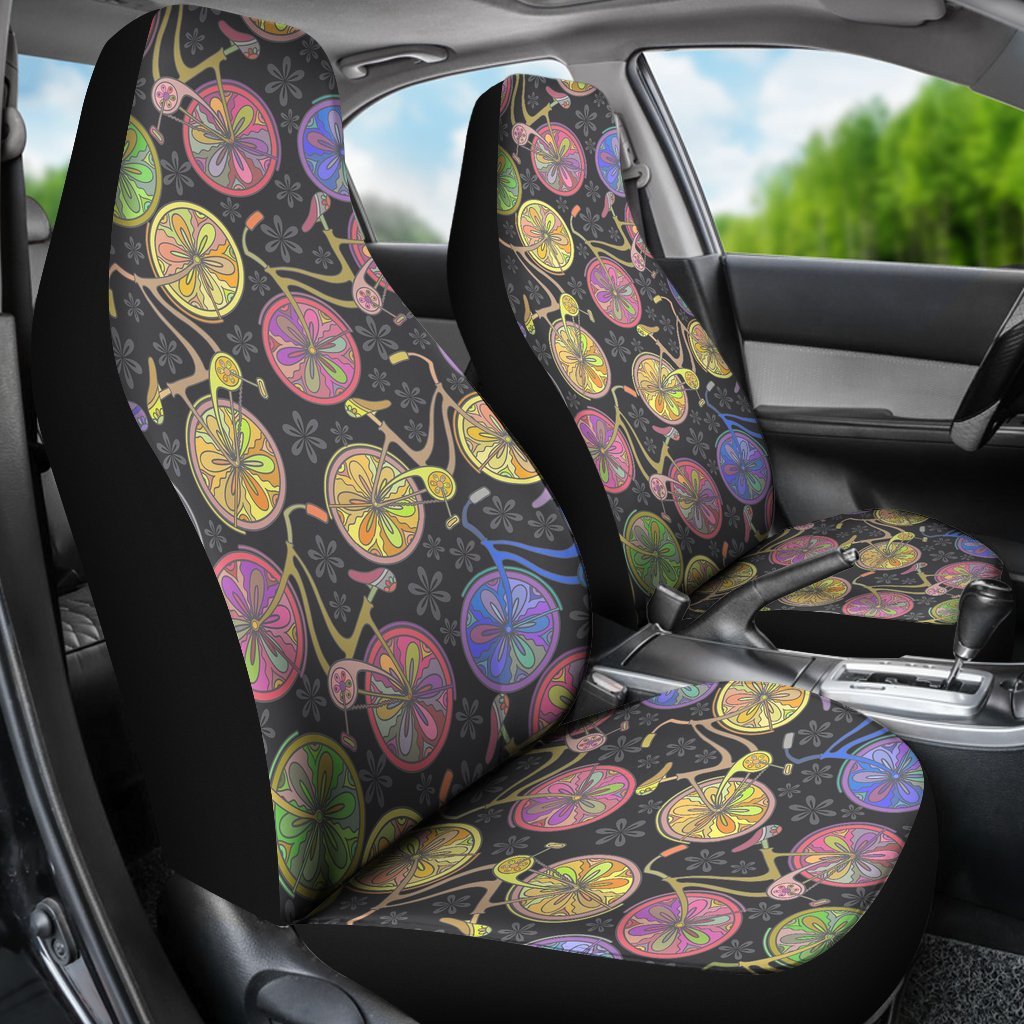 Bicycle Floral Pattern Print Universal Fit Car Seat Covers-grizzshop