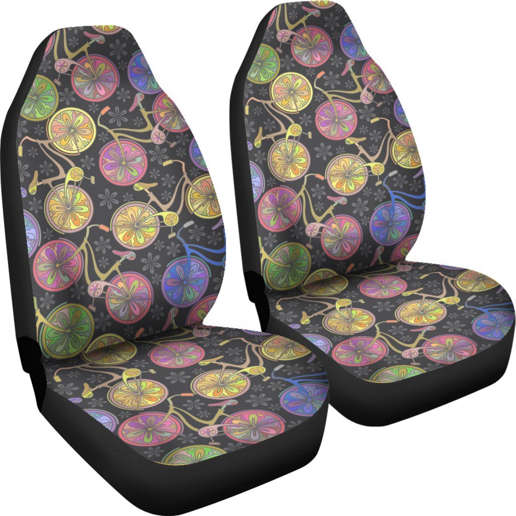 Bicycle Floral Pattern Print Universal Fit Car Seat Covers-grizzshop