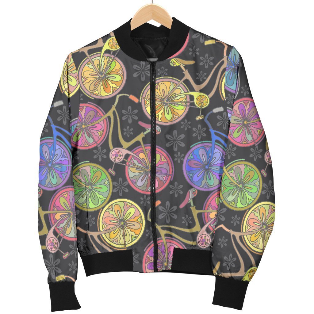 Bicycle Floral Pattern Print Women Casual Bomber Jacket-grizzshop