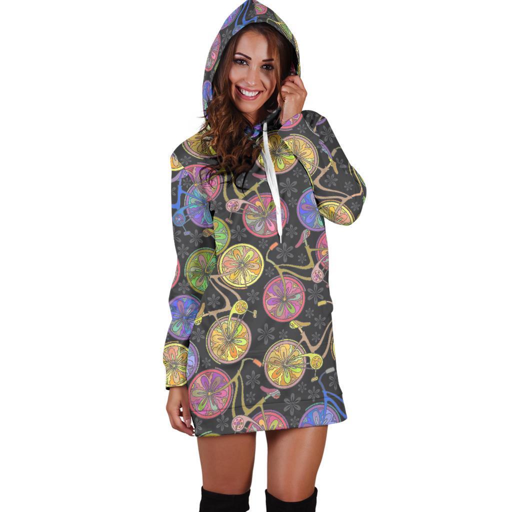 Bicycle Floral Pattern Print Women Hoodie Dress-grizzshop