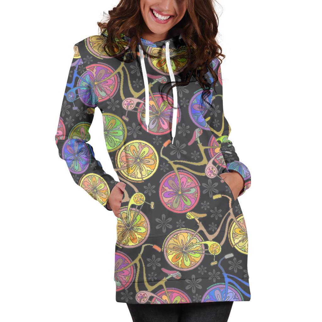Bicycle Floral Pattern Print Women Hoodie Dress-grizzshop