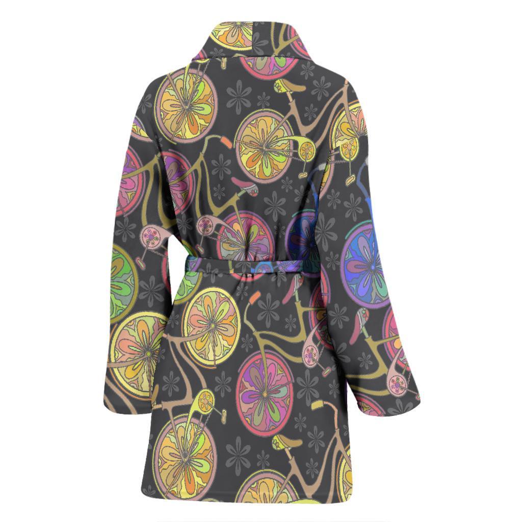 Bicycle Floral Pattern Print Women Long Robe-grizzshop