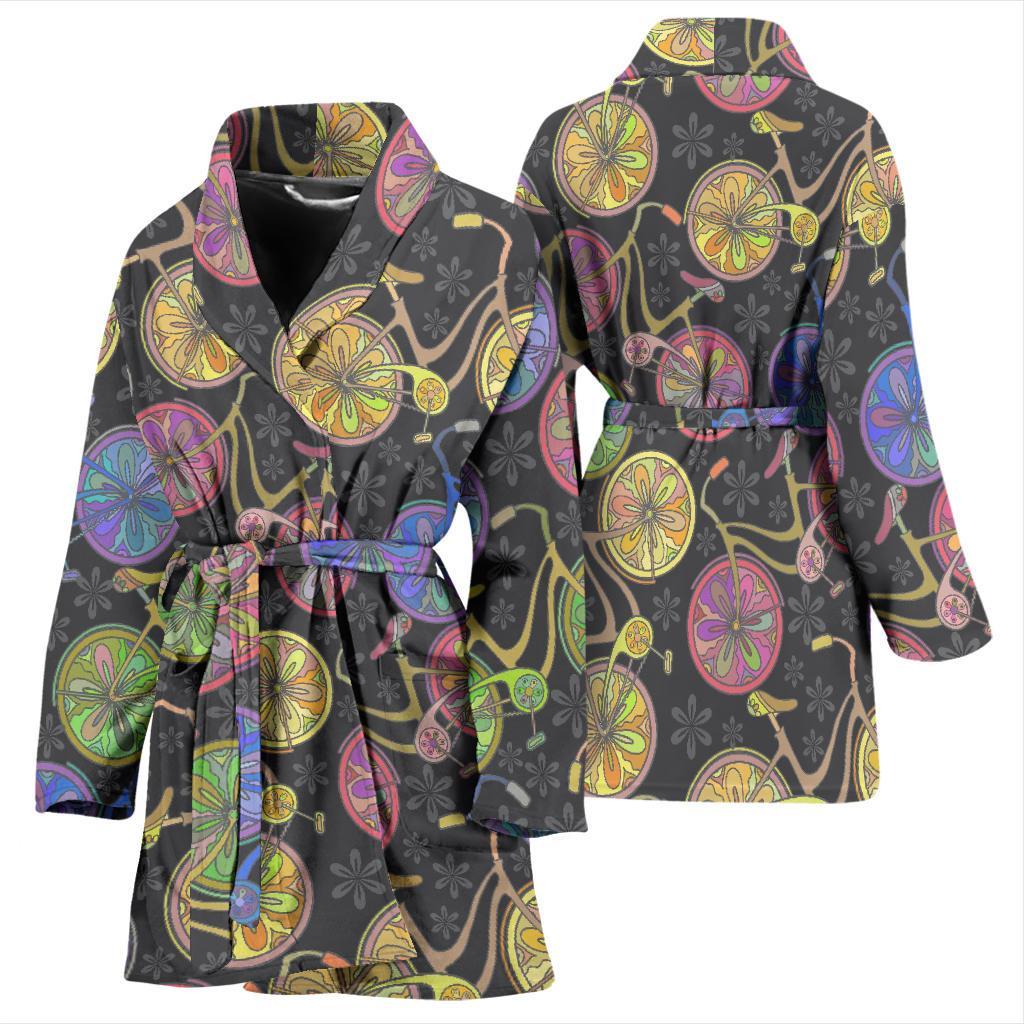 Bicycle Floral Pattern Print Women Long Robe-grizzshop