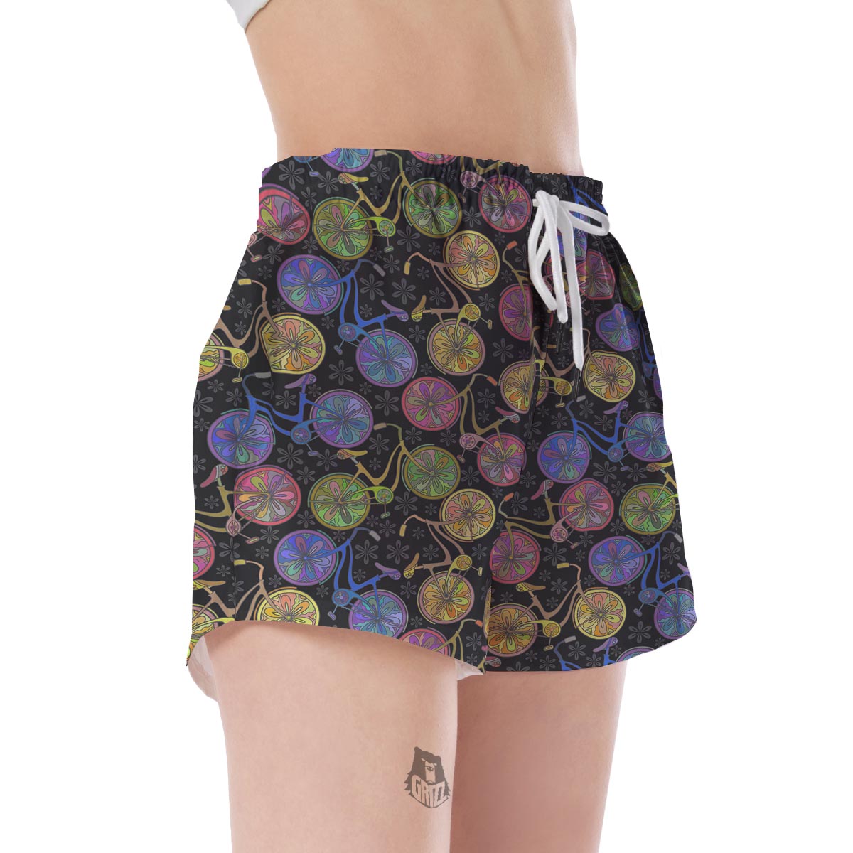 Bicycle Floral Pattern Print Women's Shorts-grizzshop