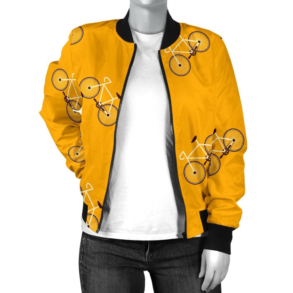 Bicycle Pattern Print Women Casual Bomber Jacket-grizzshop