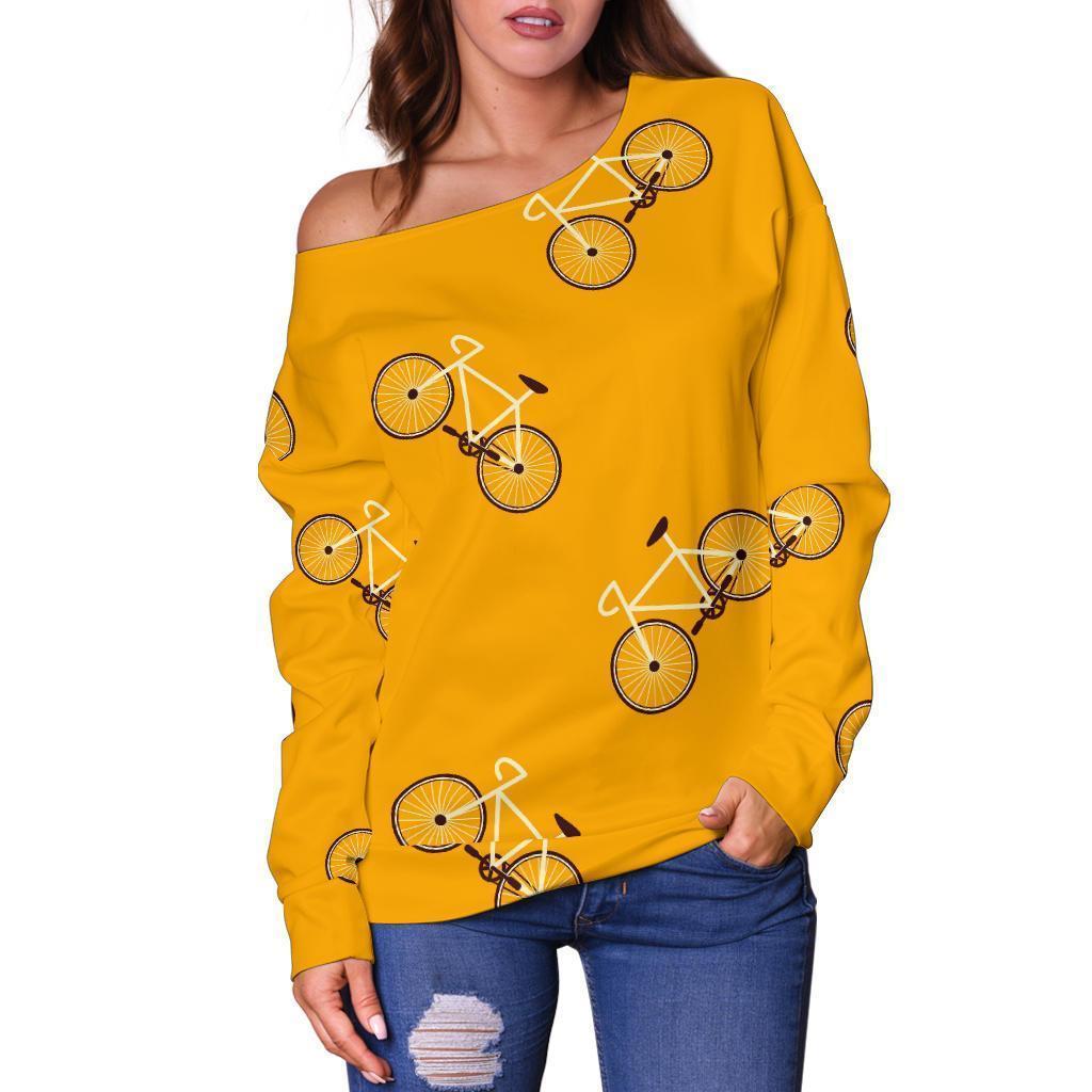 Bicycle Pattern Print Women Off Shoulder Sweatshirt-grizzshop