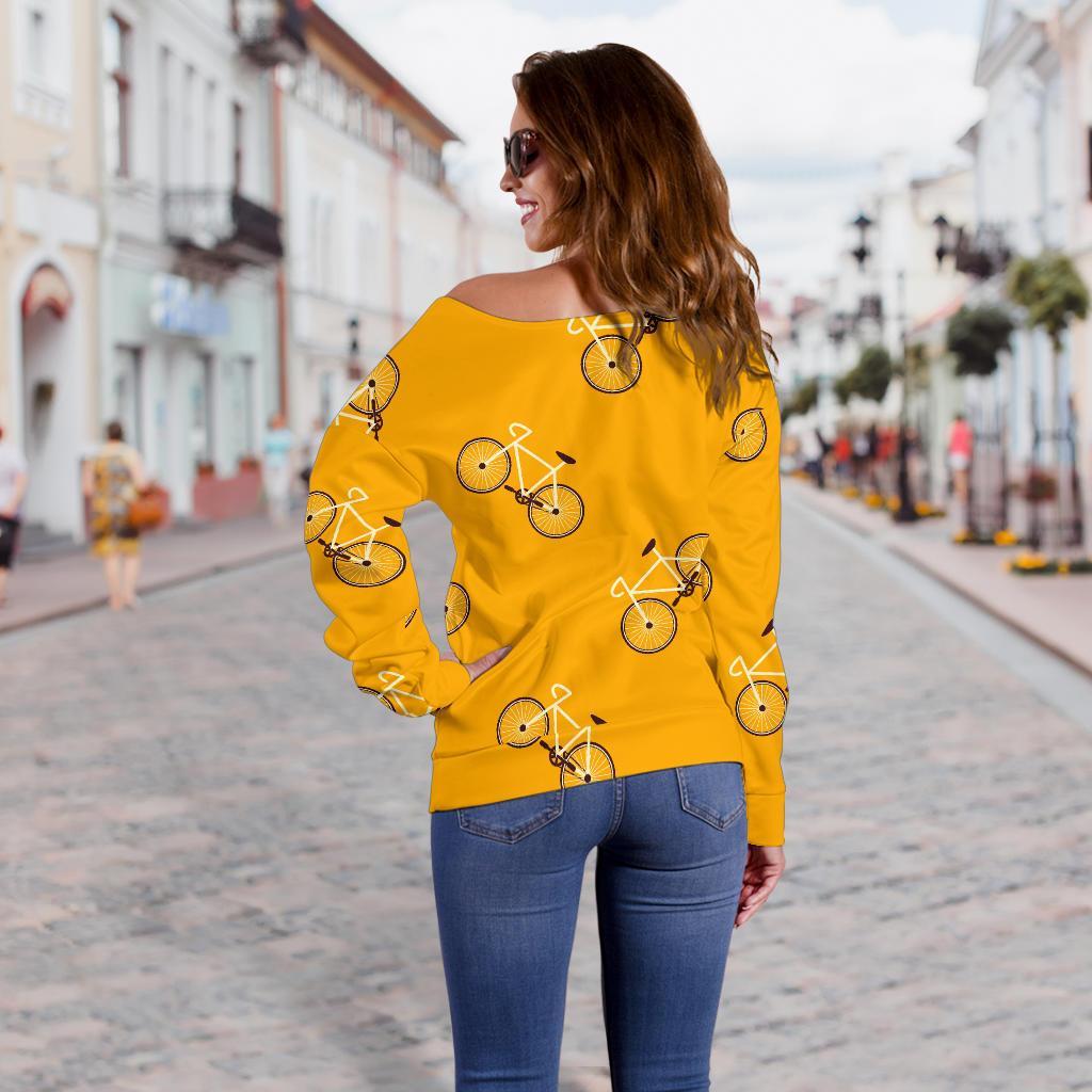 Bicycle Pattern Print Women Off Shoulder Sweatshirt-grizzshop