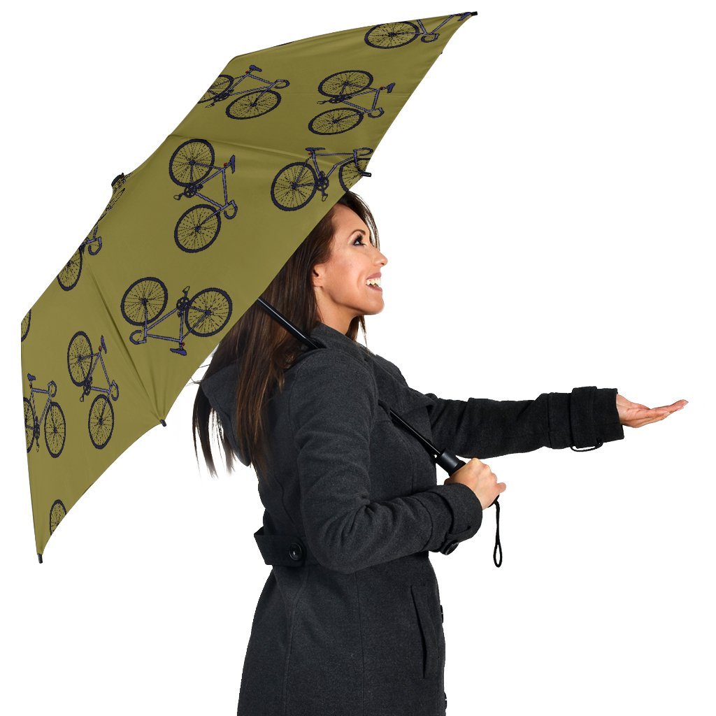 Bicycle Print Pattern Automatic Foldable Umbrella-grizzshop
